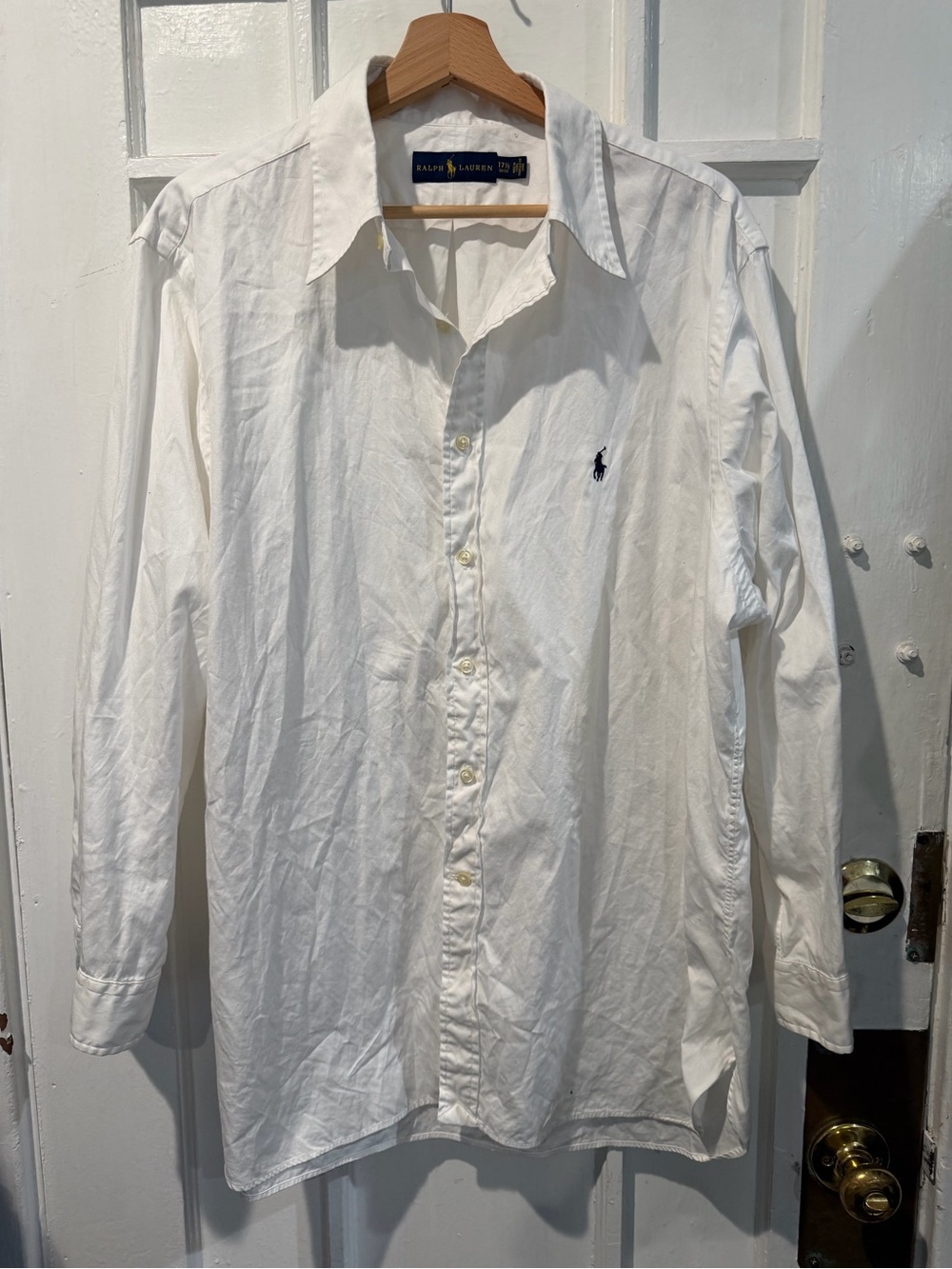 Ralph Lauren White Long Sleeve Button-Up Dress Shirt with Navy Pony
